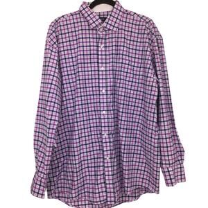 Bogari Preppy Plaid Classic Collared Long Sleeve Button Down Casual Shirt XXL